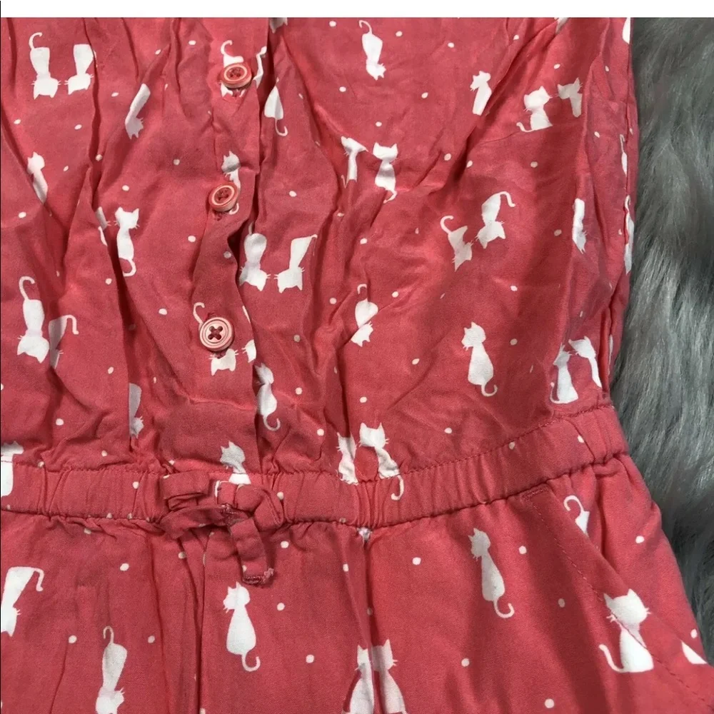Gymboree Girls Coral Pink White Cat Romper Size 7